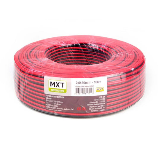 Fio Paralelo Bicolor 0,5mm (2x28x0,15mm) Preto E Vermelho [F108]