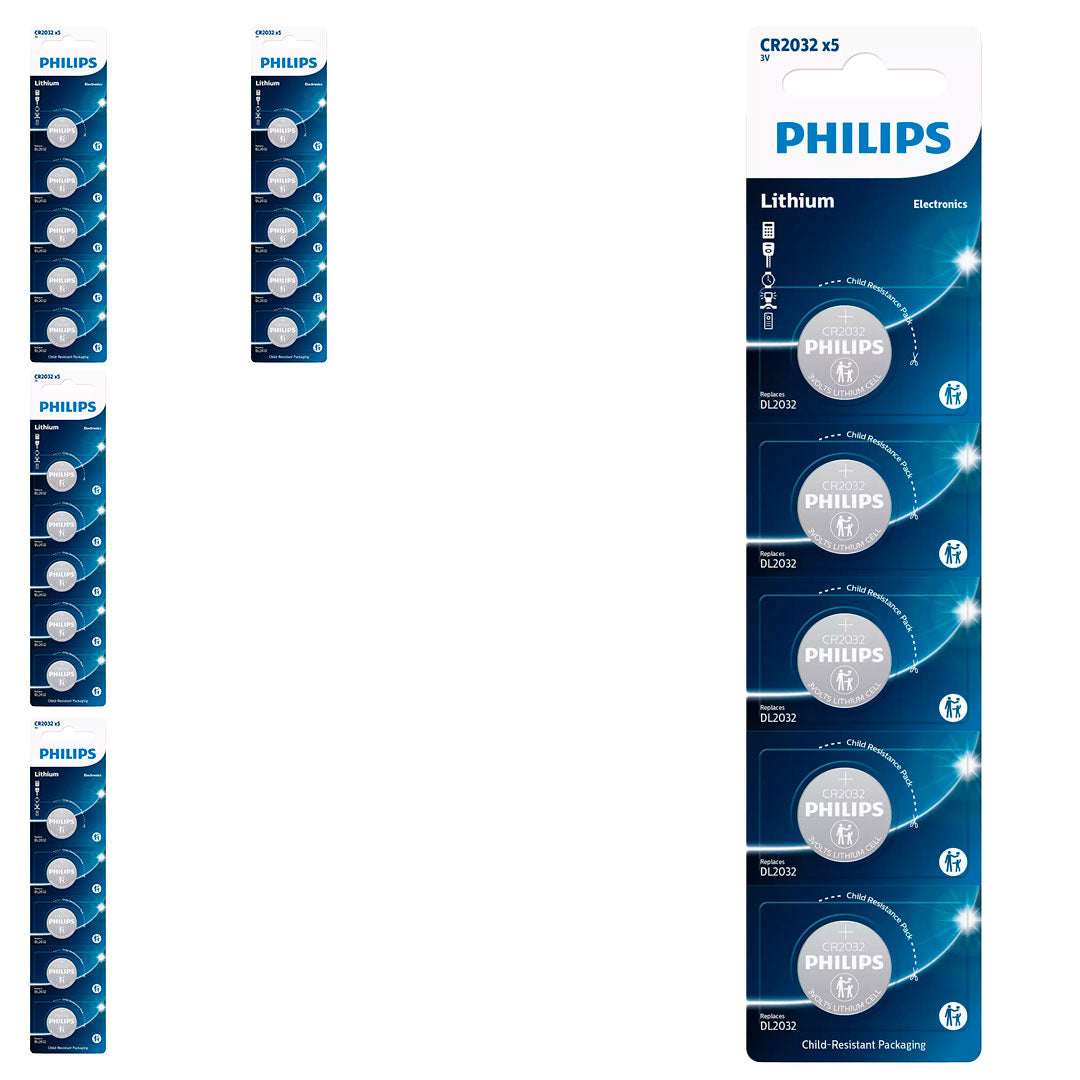 25 Baterias CR2032 Philips (5  Cart)