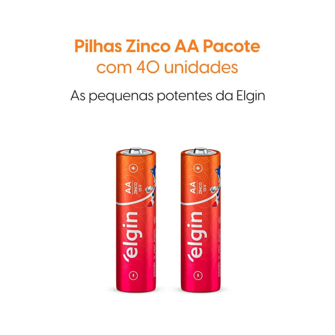 Pilha Zinco Aa Tubo 40 Unidades Elgin R06p [F108]