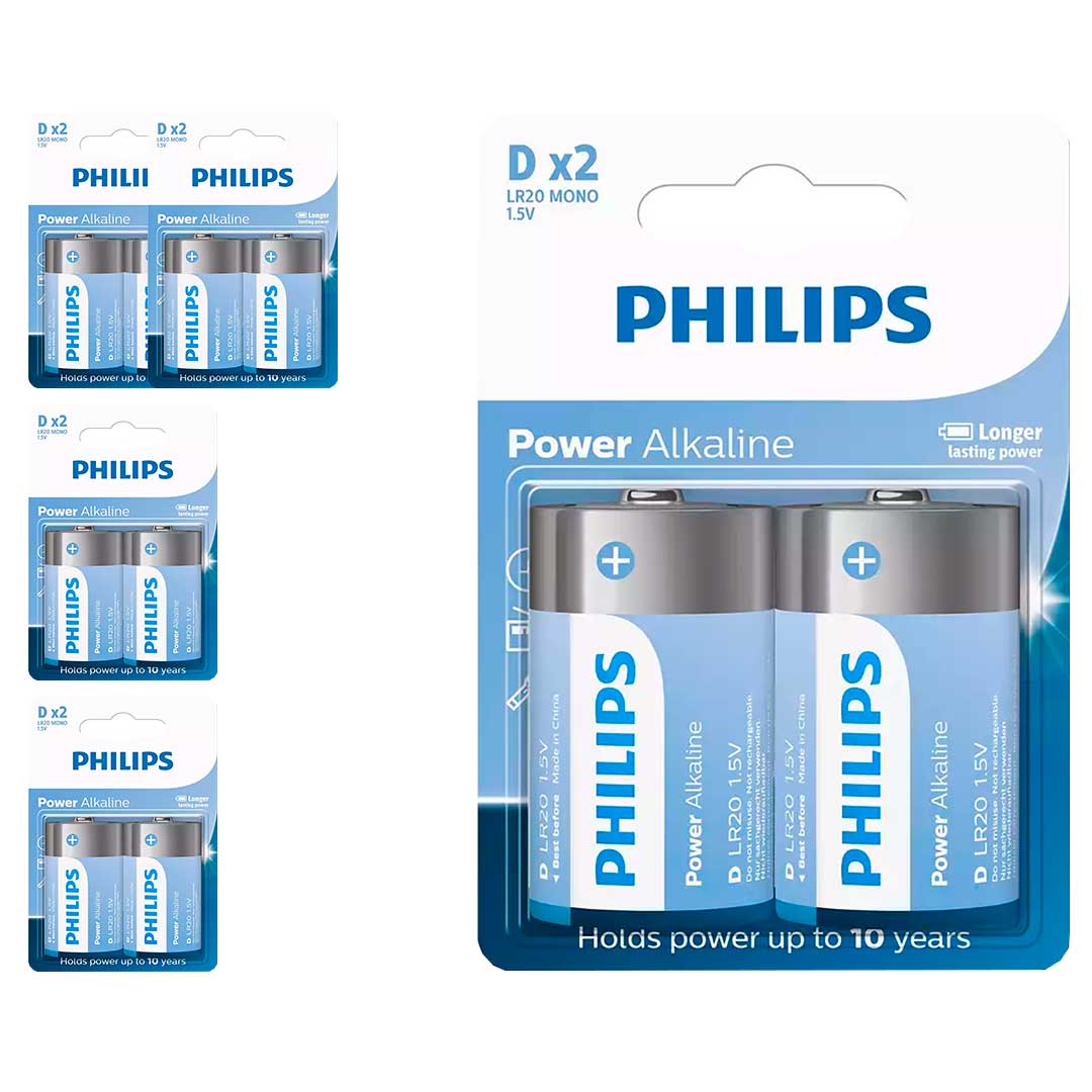 10 Pilhas Alcalinas D Philips (5  Cart)