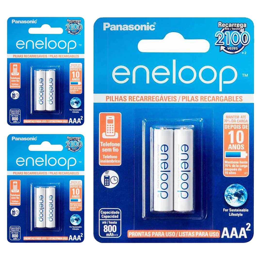 6 Pilhas Recarregaveis Eneloop Std Aaa Panasonic (3 Cart)