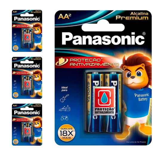 8 Pilhas Alcalinas Premium Aa Panasonic (4 Cart)