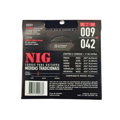 Encordoamento Guitarra 009 1ª Mi Extra + Palheta N63 Nig [F108]