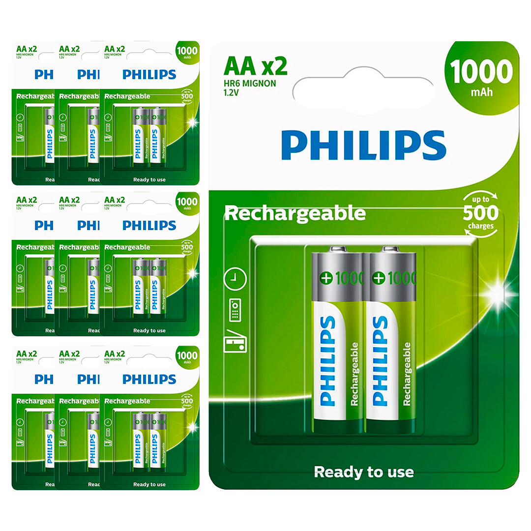 20 Pilhas AAA Recarregáveis 1000mAh Philips (10  Cart)