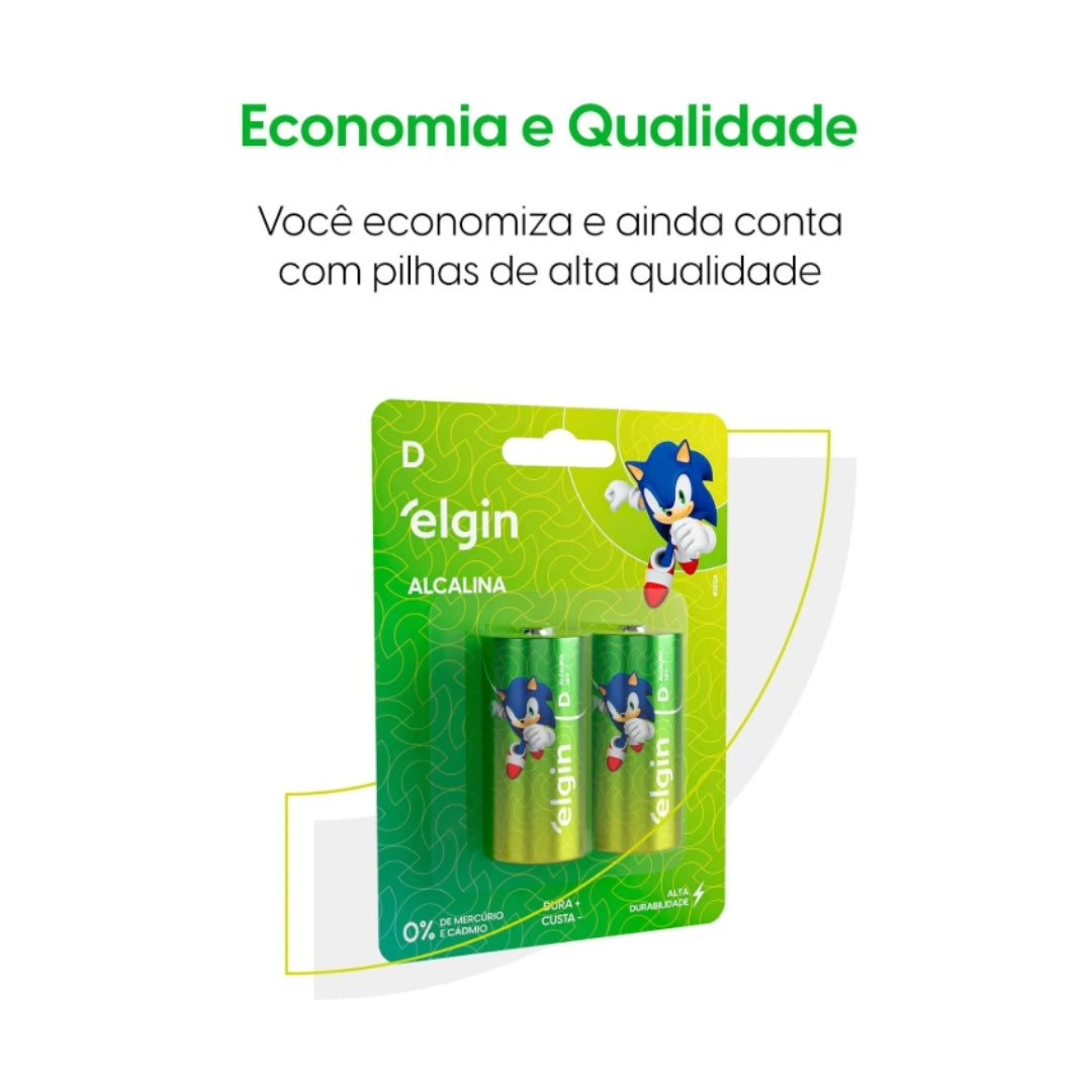 Pilha Alcalina Tipo D Elgin - Cartela Com 02 Unidades [F108]