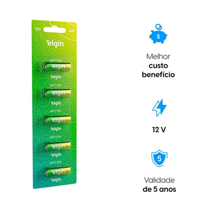 5 Baterias Alcalinas A27 Elgin [F108]