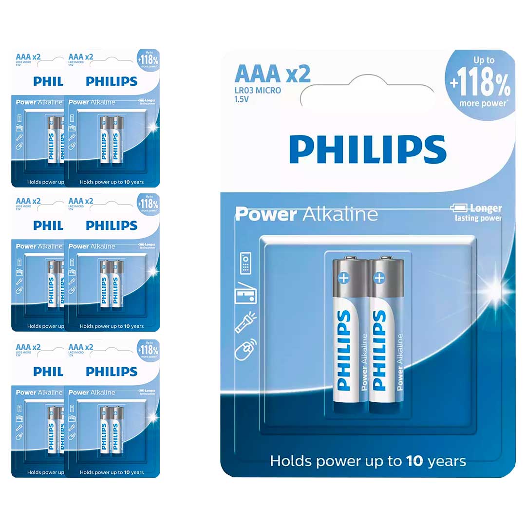 14 Pilhas Alcalinas AAA Philips  (7  Cart)