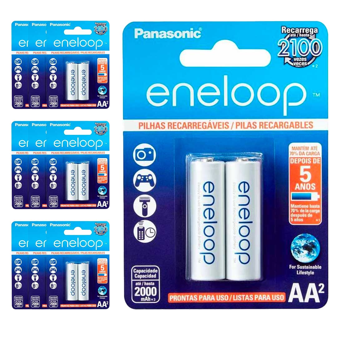 20 Pilhas Recarregaveis Eneloop Std Aa Panasonic (10 Cart)