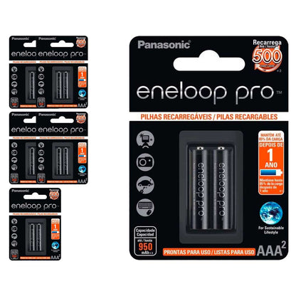 12 Pilhas Recarregaveis Eneloop Pro Aaa Panasonic (6 Cart)