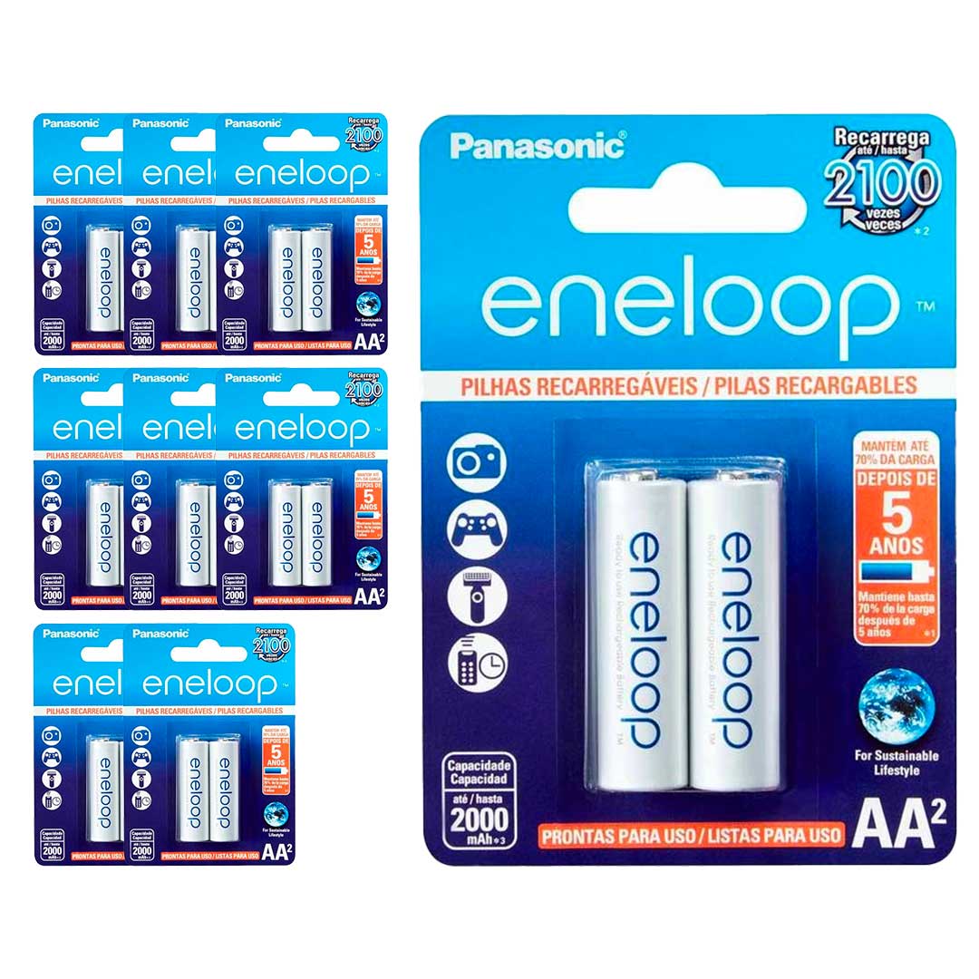 18 Pilhas Recarregaveis Eneloop Std Aa Panasonic (9 Cart)