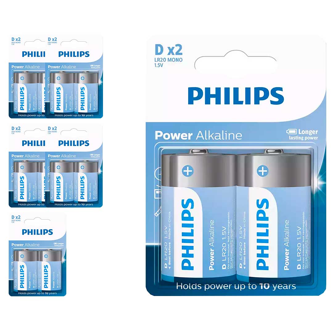 12 Pilhas Alcalinas D Philips (6  Cart)
