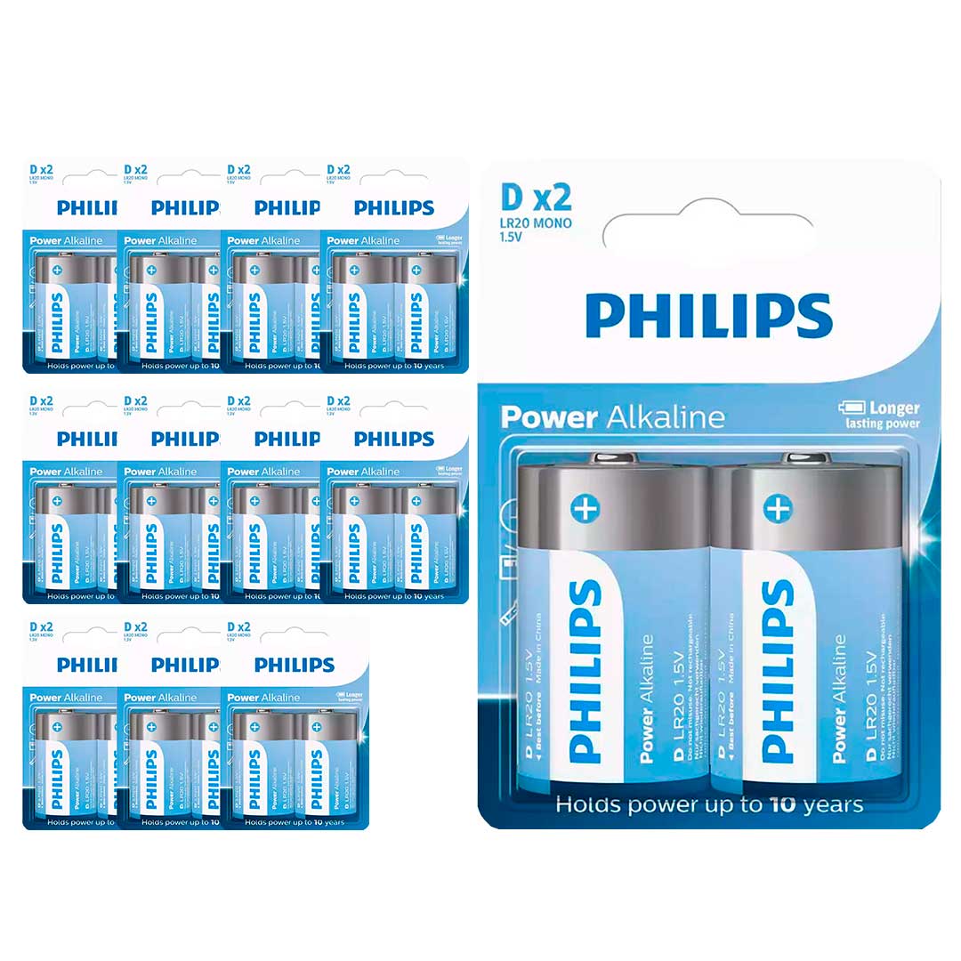 24 Pilhas Alcalinas D Philips (12  Cart)