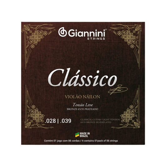 Encordoamento Giannini Clássico P/violão Nylon 65/35 Prateado Leve Genwpl [F108]