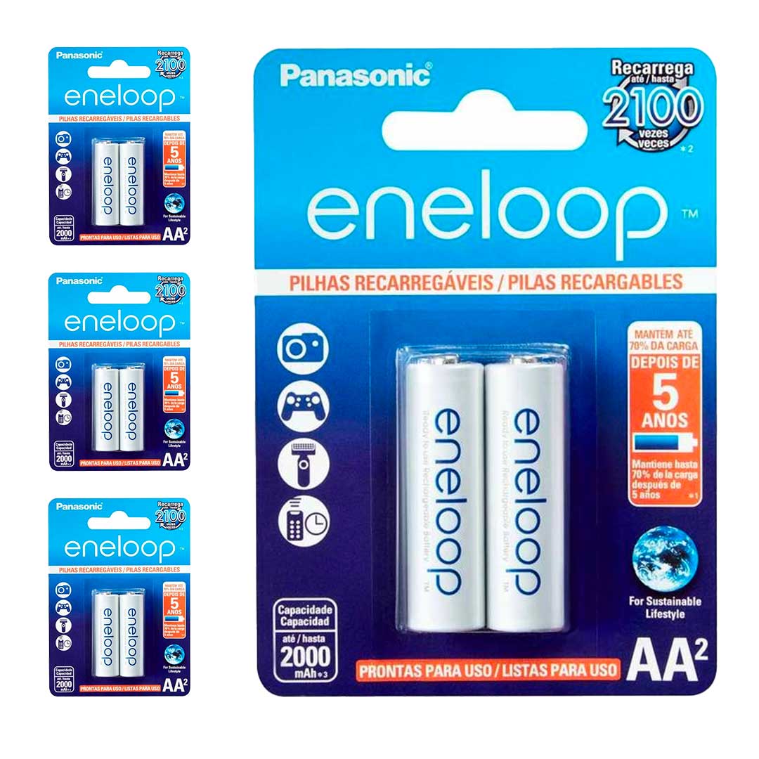 8 Pilhas Recarregaveis Eneloop Std Aa Panasonic (4 Cart)