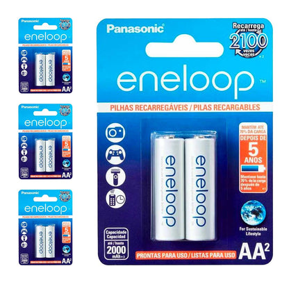 8 Pilhas Recarregaveis Eneloop Std Aa Panasonic (4 Cart)