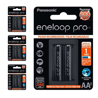 8 Pilhas Recarregaveis Eneloop Pro Aa Panasonic (4 Cart)