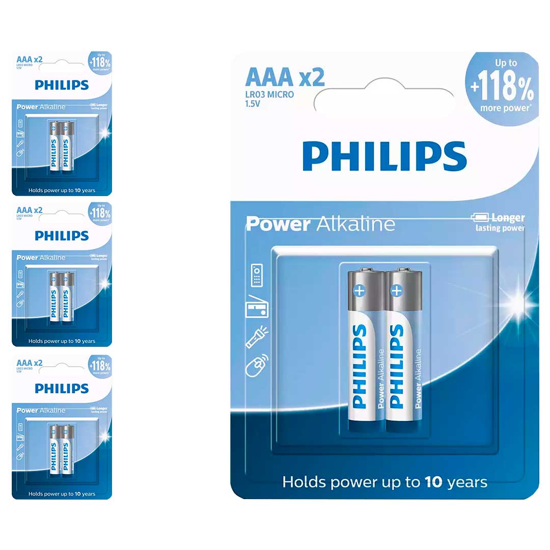 8 Pilhas Alcalinas AAA Philips  (4  Cart)