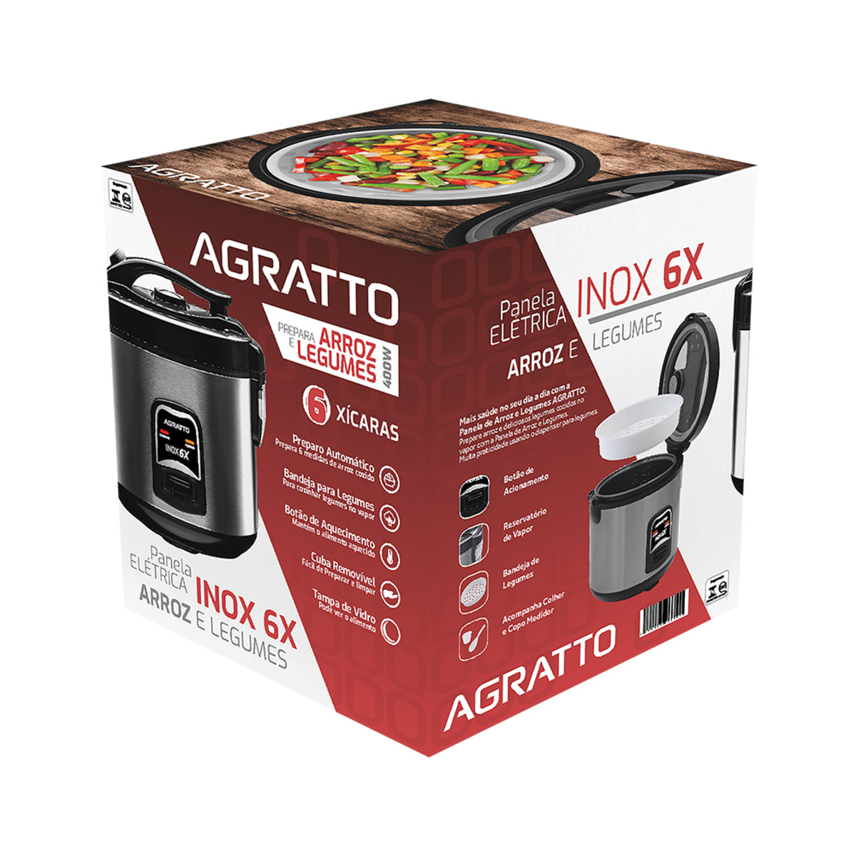 Panela De Arroz Inox Com Visor Pai6x 127v Agratto [F108]