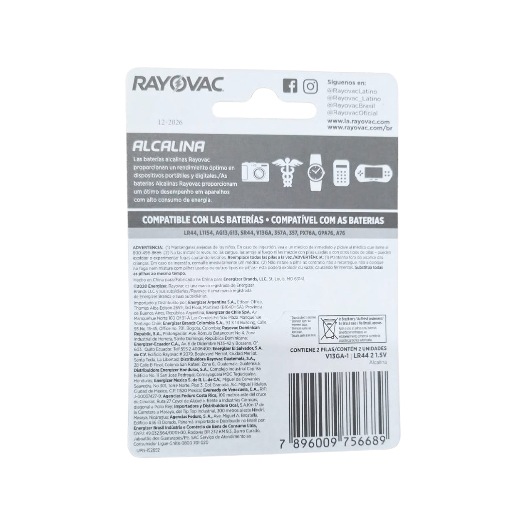 Bateria Lr44 V13ga-1 (cartela Com 02 Unidades) [F108]