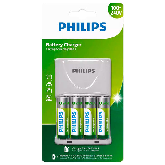 Carregador Scb Philips (01 Carregador E 04 Un Pilhas Aa) [F108]