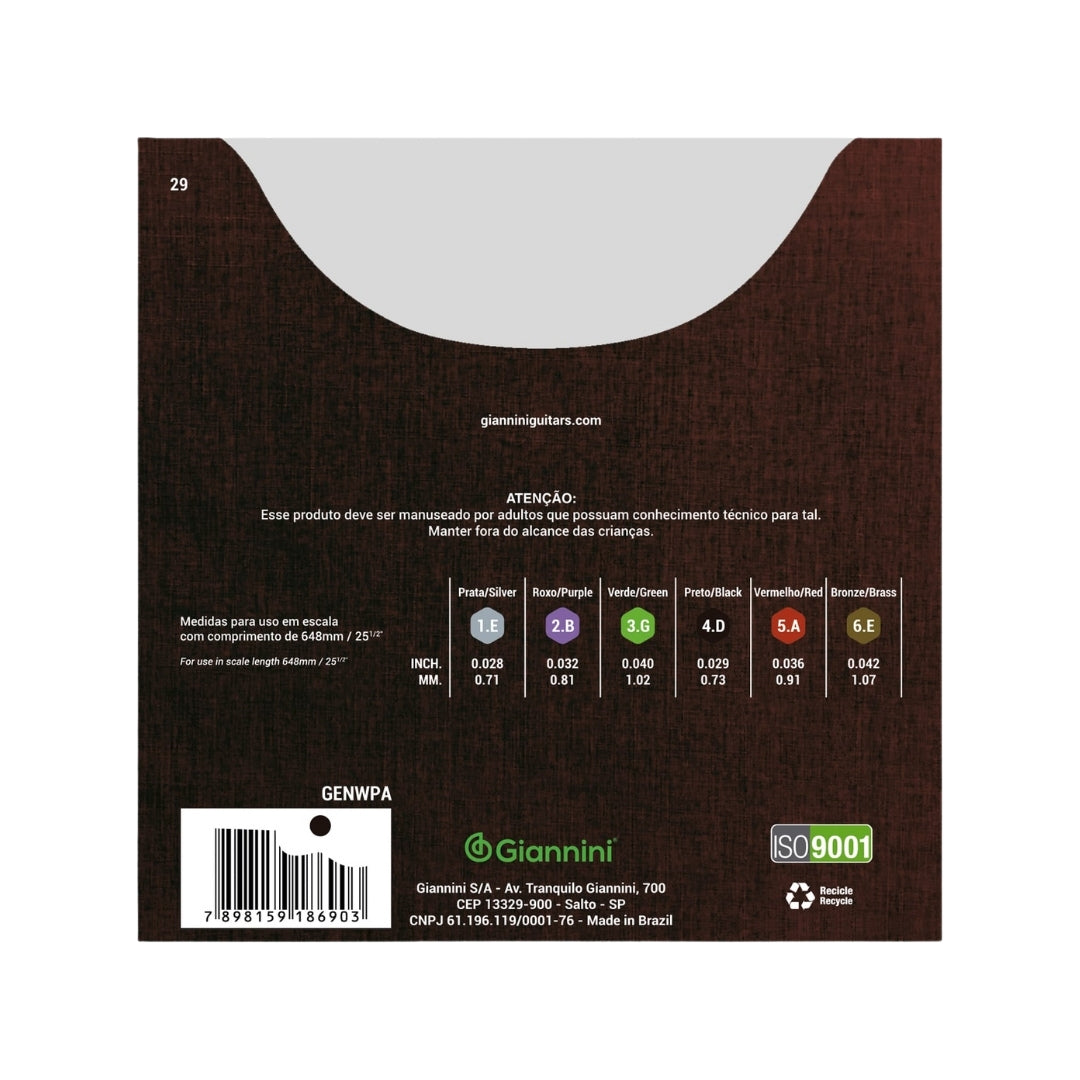 Encordoamento Giannini Clássico P/violão Nylon 65/35 Prateado Alta Genwpa [F108]