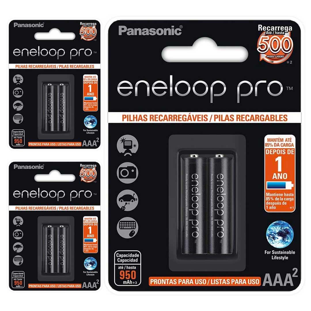 6 Pilhas Recarregaveis Eneloop Pro Aaa Panasonic (3 Cart)