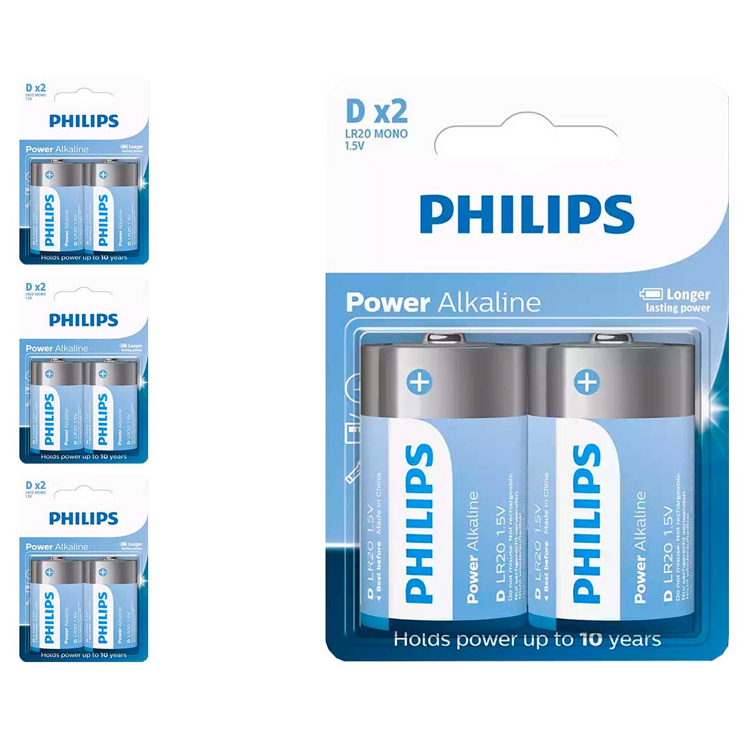 8 Pilhas Alcalinas D Philips (4  Cart)
