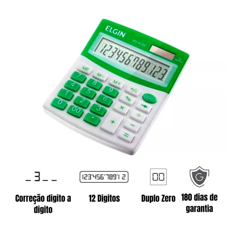 Calculadora Mesa Visor 12 Dig. - Verde Mv4126 Elgin [F108]