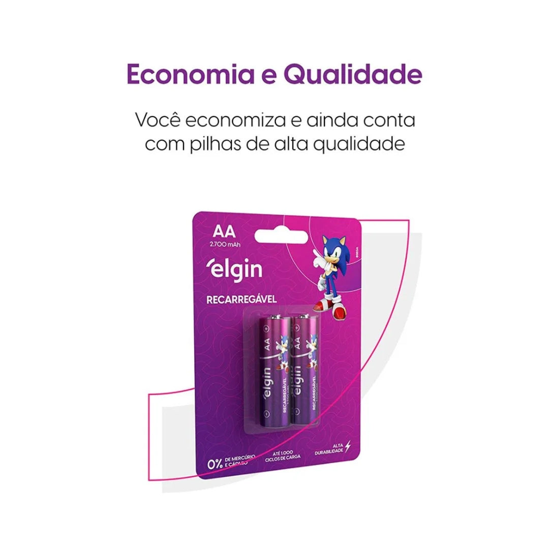 Pilha Recarregável Aa Elgin 2700mah Cartela Com 02 Unidades [F108]