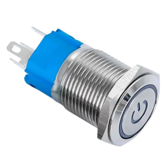 Botão On Off 16mm Prata 220v 3a C/ Led Azul 12v Storm [F108]