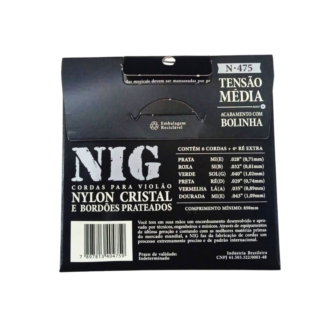 Encordoamento Violão Nylon-cristal/prateada Tensão Média Nig [F108]