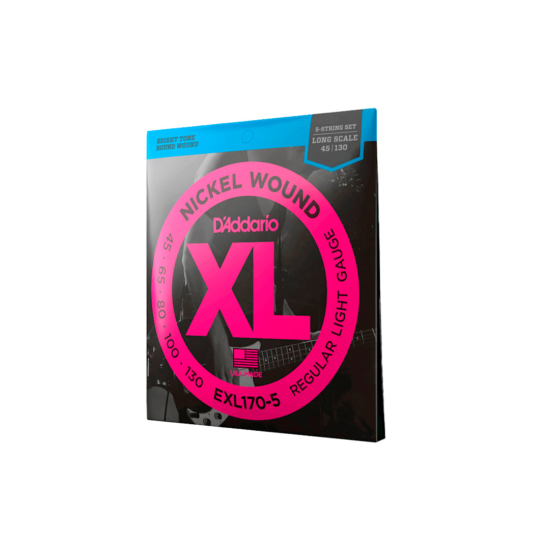 Cordas Para Baixo D Addario Xl Nickel Wound Exl170-5 5 Cordas Escala Longa .045-.130 [F108]