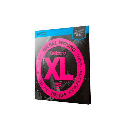 Cordas Para Baixo D Addario Xl Nickel Wound Exl170-5 5 Cordas Escala Longa .045-.130 [F108]